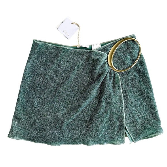 ❌SOLD❌ OSEREE LUMIERE WRAP EFFECT EMBELLISHED METALLIC STRETCH KNIT MINI SKIRT - Picture 8 of 13